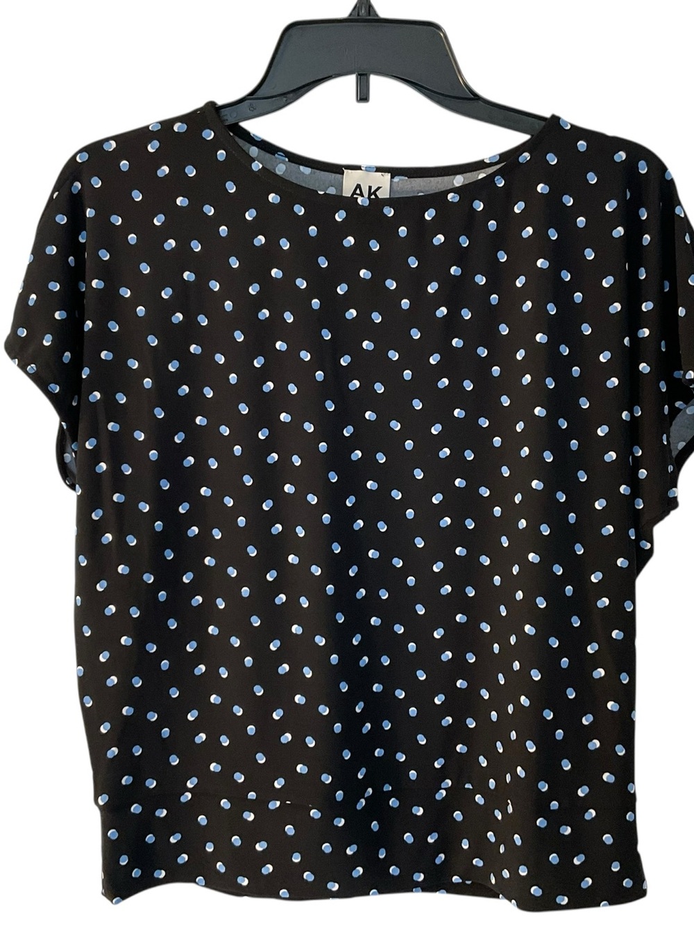Anne Klein Black Short Sleeve Blouse with Light Blue Polka Dots